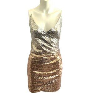Ever After Ombre Silver Rose-gold  Sequin Mini Dress S